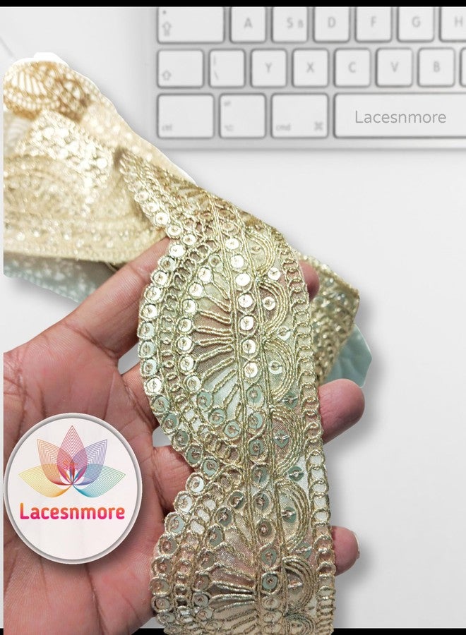 Lacesnmore Golden lace Organza zari Scallop Work Embroidery Lace and Borders Material for Dresses, Sarees lace, Lehenga, Suits, Blouses, Dupatta, chunri and Crafts (9 Meter- Light Gold) - Image 4